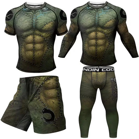 Camiseta de lucha Jiu Jitsu Rashguard para hombre, pantalones cortos MMA Muay Thai BJJ, protectores contra sarpullidos de boxeo, ropa de lucha No Gi, mallas deportivas de compresión