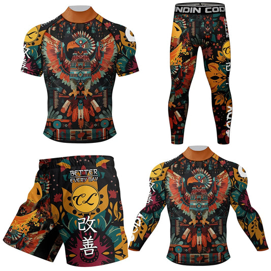 Camiseta brasileña Jiu Jitsu Rash guard MMA + Pantalones BJJ Not Gi Kimono conjuntos de guardabarros de boxeo con pantalones cortos con cintura de goma y Anti