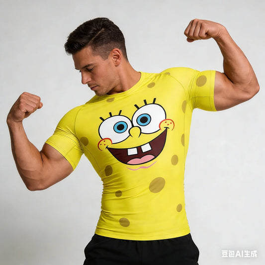 Camiseta Deportiva de Compresión Anti-Irritación de Bob Esponja, Último Modelo 2026, Camiseta de Running para Hombre, Talla Grande, Transpirable