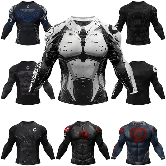 Bjj Rash Guards para hombre Jiu Jitsu MMA camiseta Rashguard No Gi manga larga hombres boxeo correr entrenamiento camisetas Strech Sport Tees